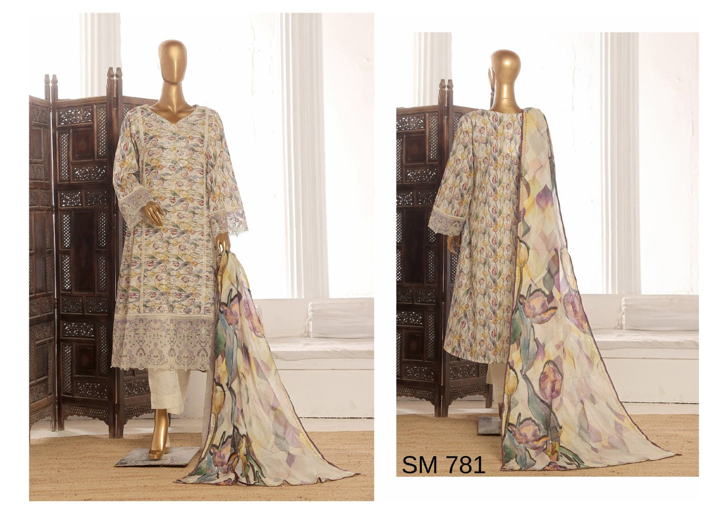 BIN SAEED STITCHED 3PC  EXCLUSIVE EMBROIDERED LAWN FROCKS COLLECTION-781