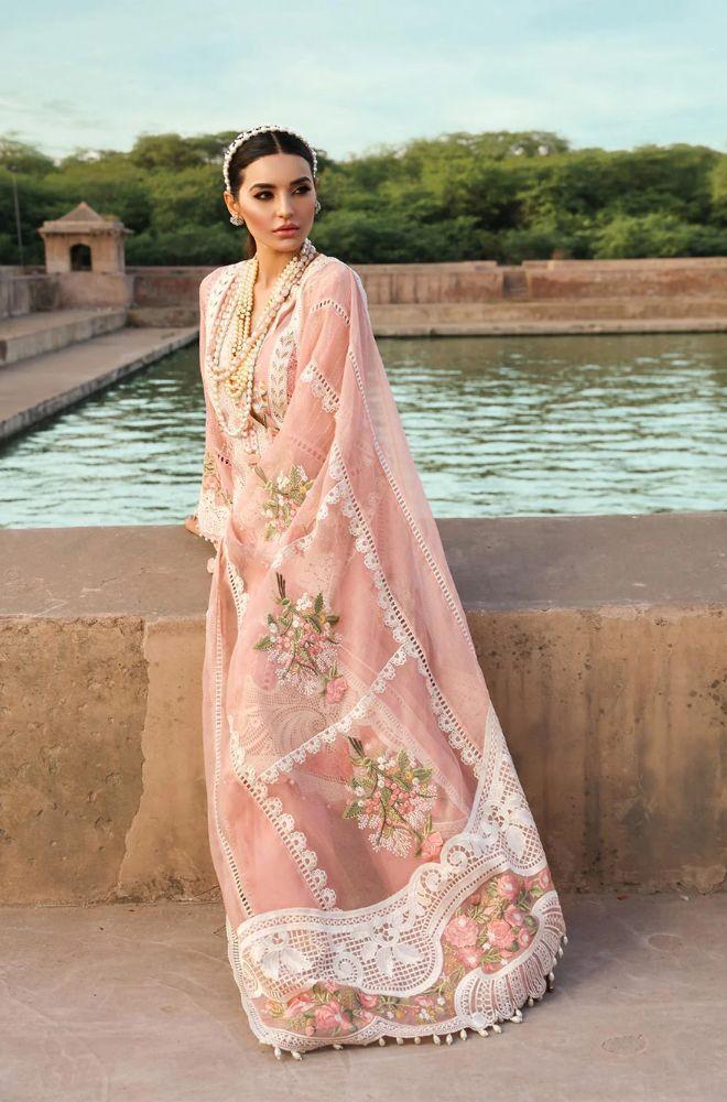 3 Piece Embroidered Lawn Suit with Embroidered Organza Dupatta