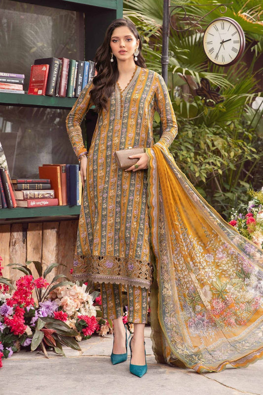 Maria B - 3PC Lawn EMBROIDERED SHIRT WITH PRINTED DUPATTA AND TROUSER