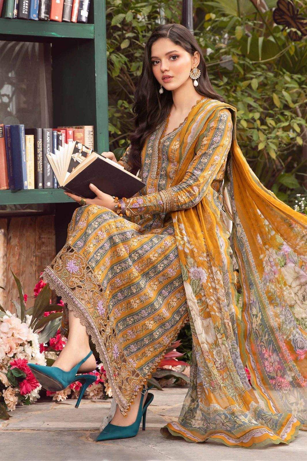 Maria B - 3PC Lawn EMBROIDERED SHIRT WITH PRINTED DUPATTA AND TROUSER