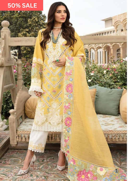 3 Piece Embroidered Lawn Suit with Embroidered Dupatta-Unstitched