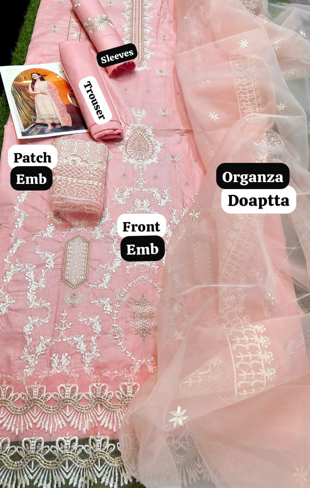 3 Piece Unstitched Heavy Embroidered Lawn Suit ( Fully Embroidered Organza Dupatta)