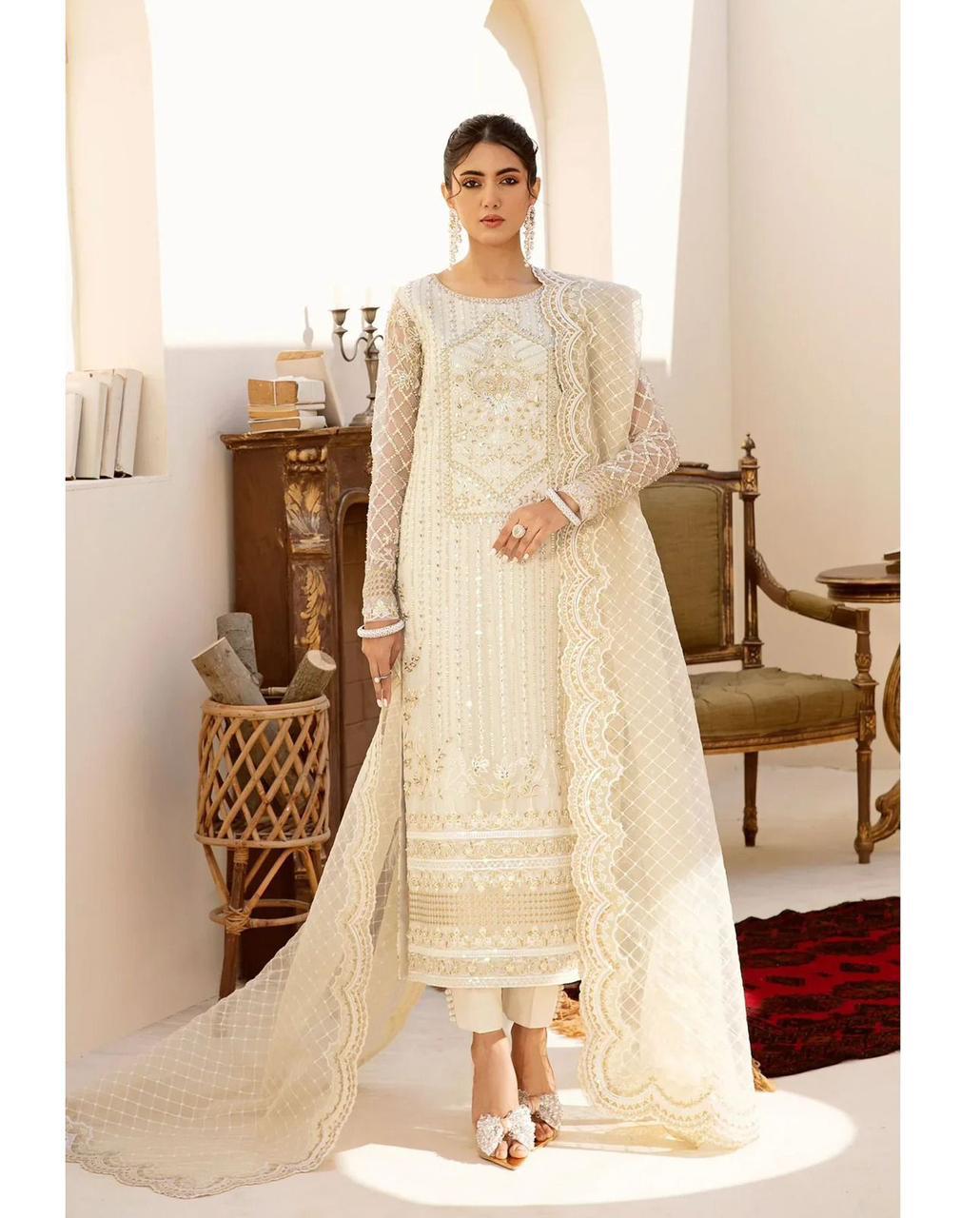 Akbar Aslam - Sky Blue Organza & Chiffon Collection 3 Piece Unstitched