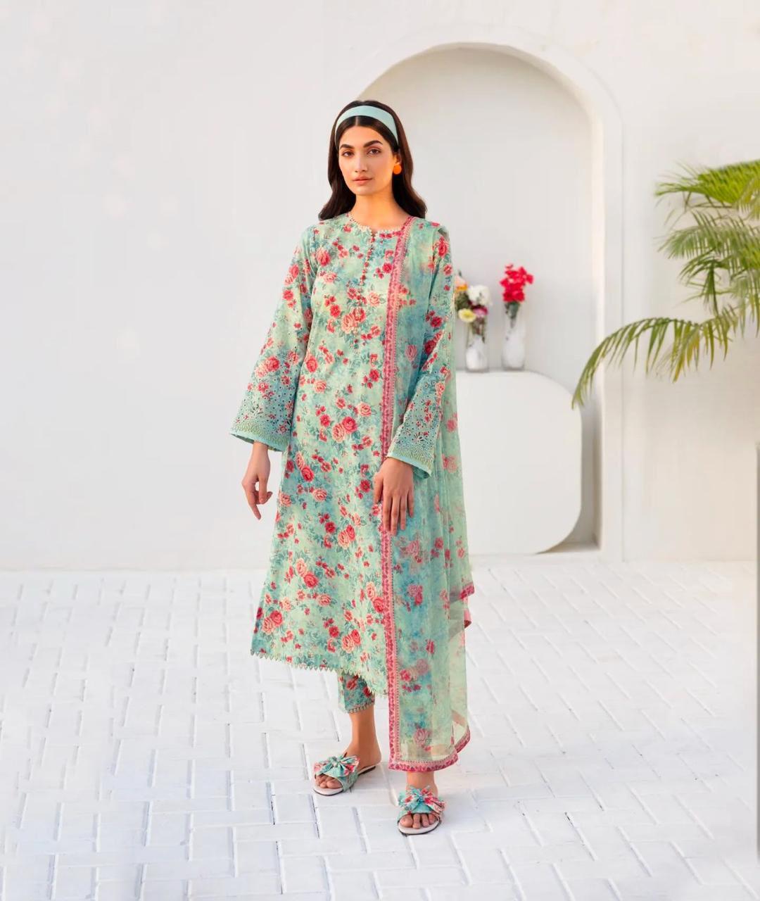 3 PIECE UNSTITCHED LAWN PRINTED EMBROIDERY DRESS