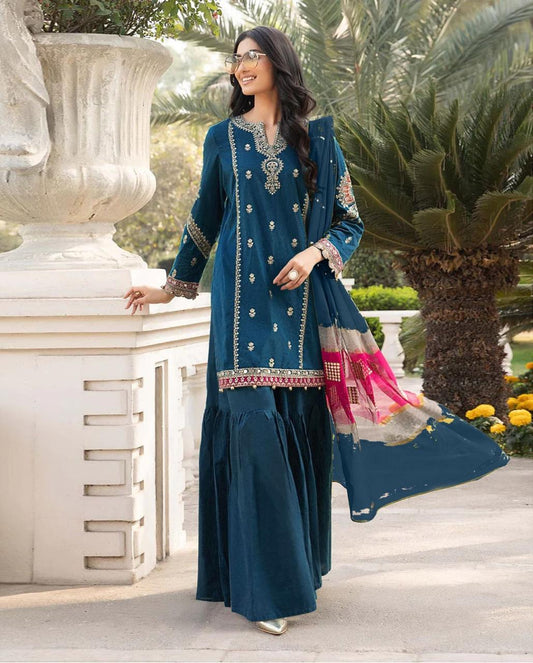 Maria B - 3PC Lawn EMBROIDERED SHIRT WITH PRINTED DUPATTA AND TROUSER