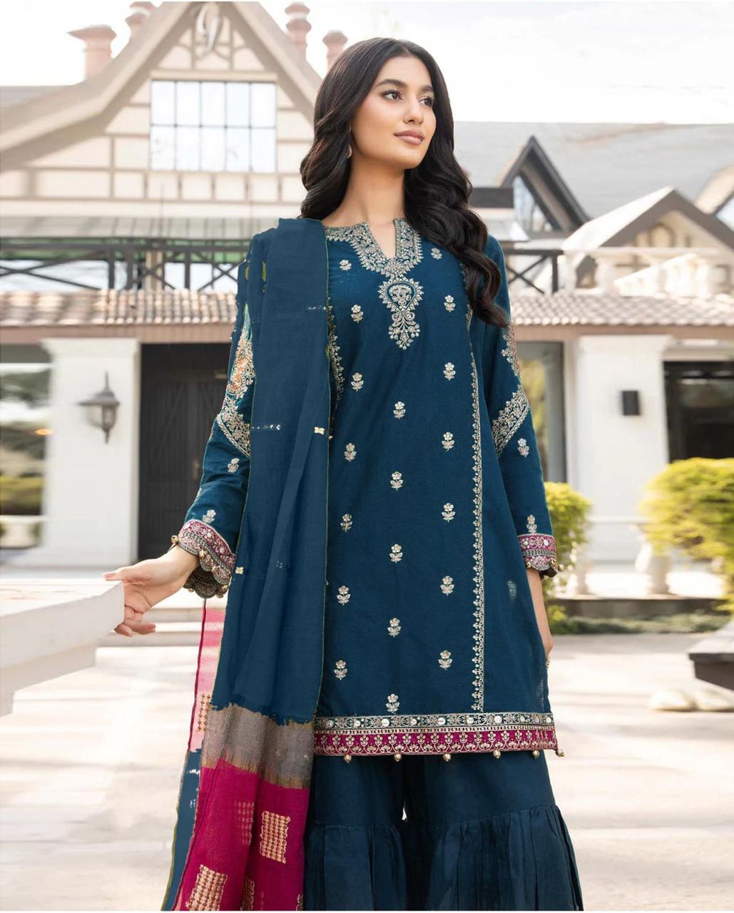 Maria B - 3PC Lawn EMBROIDERED SHIRT WITH PRINTED DUPATTA AND TROUSER