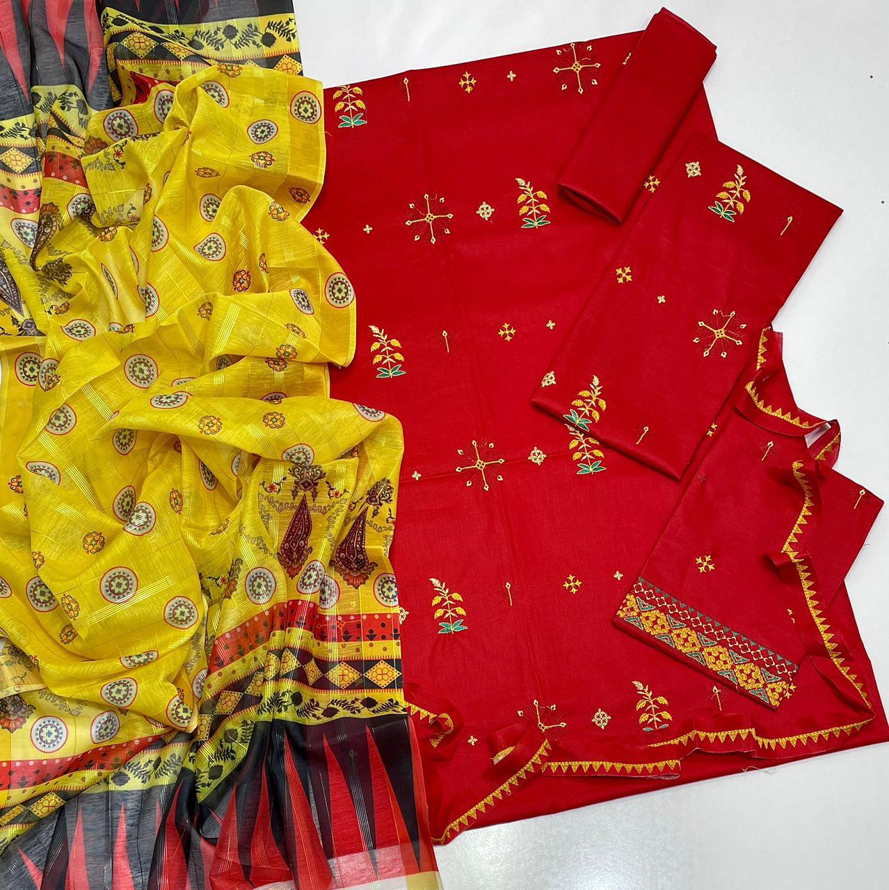 BATIK- 3PC EMBROIDERED SHIRT WITH COUTURE PRINT SHAWL & TROUSER